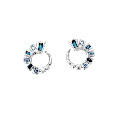 Unode50 Blue Crystal Link Hoop Earrings In Metallic