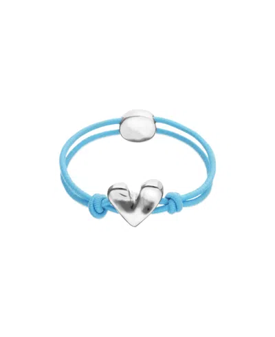 Unode50 Blue Elastic Thread Sterling Silver Plated Bracelet With Heart In Orange