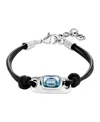 Unode50 Bracelet Leather And Metal Alloy Plated Sterling Silver With Blue Faceted Glass In Black