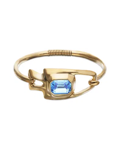 Unode50 Blue Faceted Crystal Metal Alloy Semi Rigid Bracelet In Gold