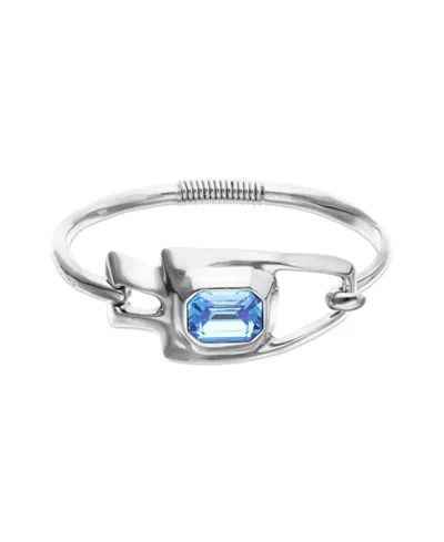Unode50 Blue Faceted Crystal Metal Alloy Semi Rigid Bracelet In Silver