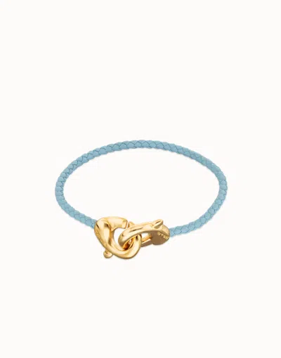 Unode50 Blue Leather Bracelet With Interlocking Carabiner In Black