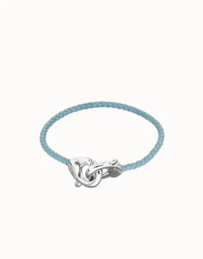 Unode50 Blue Leather Bracelet With Interlocking Carabiner In Black