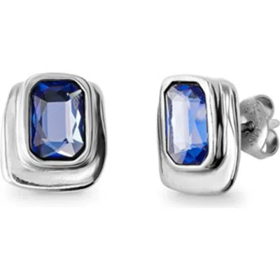 Unode50 Blue Stud Crystal Earrings In Metallic