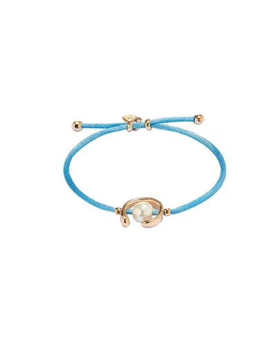Unode50 Blue Thread Bracelet With Pearl Shell Findings Plated In Gold