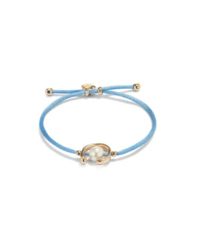 Unode50 Blue Thread Cultivated Pearl Leather Bracelet In Gold
