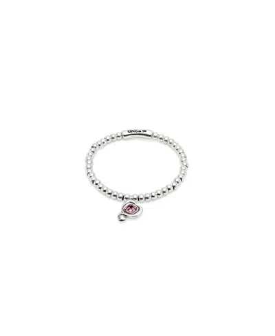Unode50 Bracelet Made Of Sterling Silver Plated Metal Alloy Beads With Pink Crystal Heart In Gold