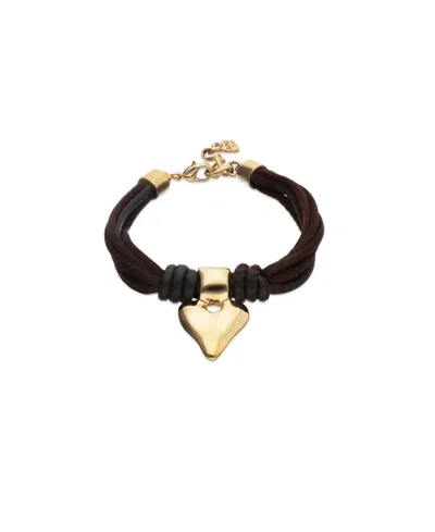 Unode50 Bracelet With Mix Of Silk Effect And Leather Beige Thread And 18k Gold Heart Detail In Pattern
