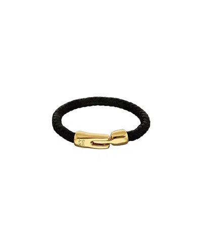 Unode50 Braided Leather Bracelet With Gold Plated Clasp In Black