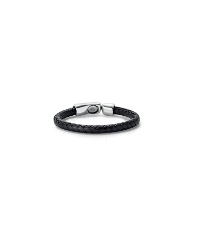 Unode50 Braided Leather Bracelet With Secure Closure In Silver
