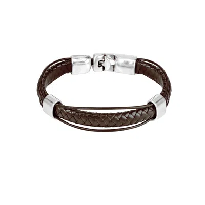 Unode50 Braided Silver Link Bracelet In Brown