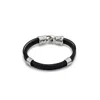 Unode50 Sterling Silver Leather Braided Metal Bracelet In Black