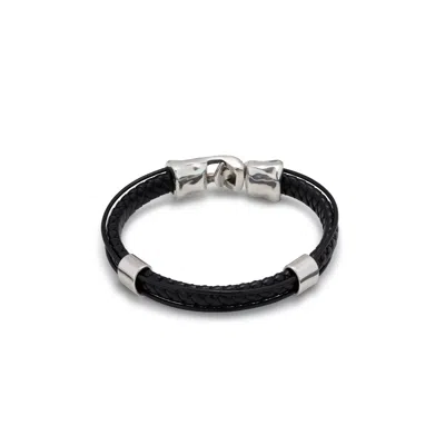 Unode50 Braided Silver Link Bracelet In Black