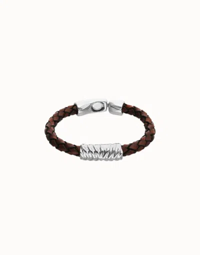 Unode50 Brown Braided Leather Bracelet With A Metal Detail