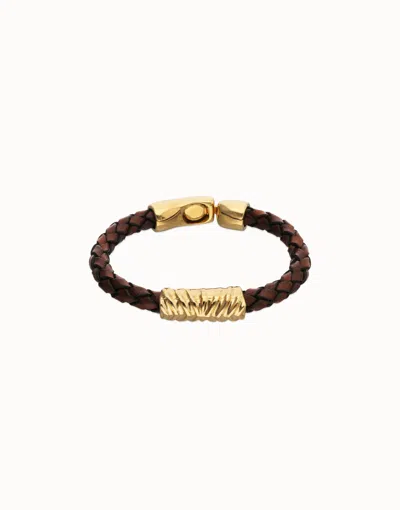 Unode50 Brown Braided Leather Bracelet With A Metal Detail