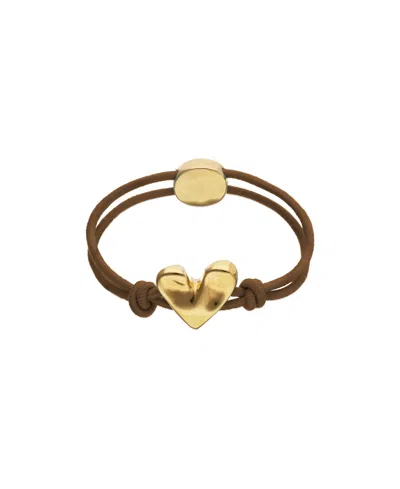Unode50 Brown Elastic Thread 18k Gold Plated Bracelet With Heart In Gray