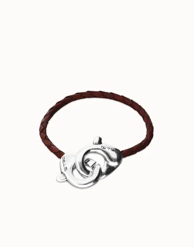 Unode50 Brown Leather Bracelet With Interlocking Carabiner