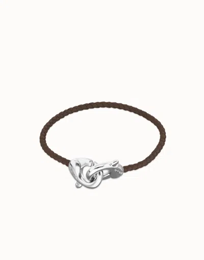 Unode50 Brown Leather Bracelet With Interlocking Carabiner