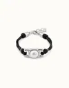 Unode50 Brown Leather Bracelet With Rectangular White Bead In White