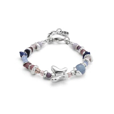 Unode50 Sterling Silver-plated Beaded Bracelet With Multicolor Handmade Crystals In Metallic
