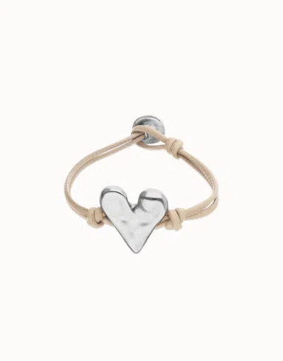Unode50 Camel Leather Bracelet With Heart Detail In Brown