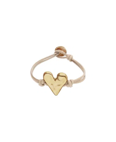 Unode50 Camel Leather Bracelet With Heart Shaped 18k Detail Plated Detail In Gray