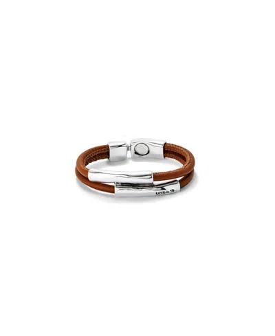 Unode50 Camel Leather Bracelet With Silver Details
