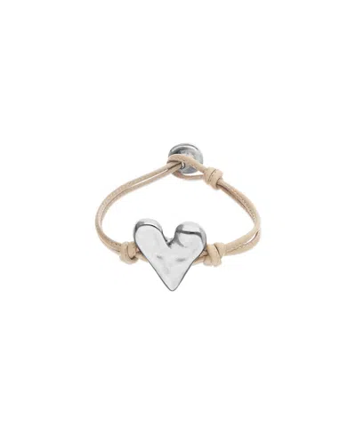 Unode50 Camel Leather Bracelet With Sterling Silver-plated Heart Detail