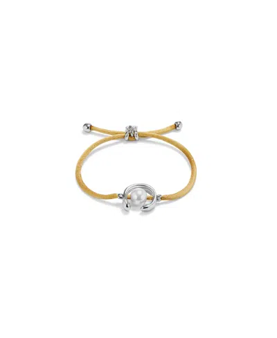 Unode50 Camel Silk Effect Bracelet With Pearl Shell In Silver