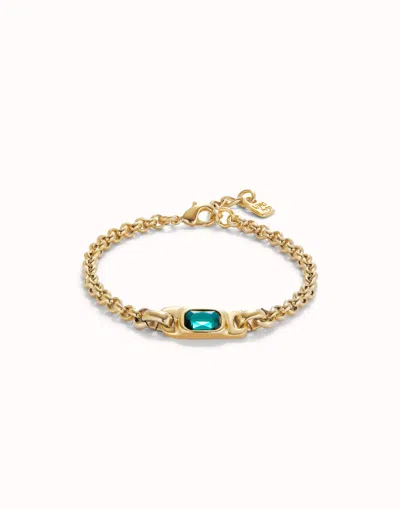 Unode50 18k Gold-plated Chain Bracelet With Green Crystal