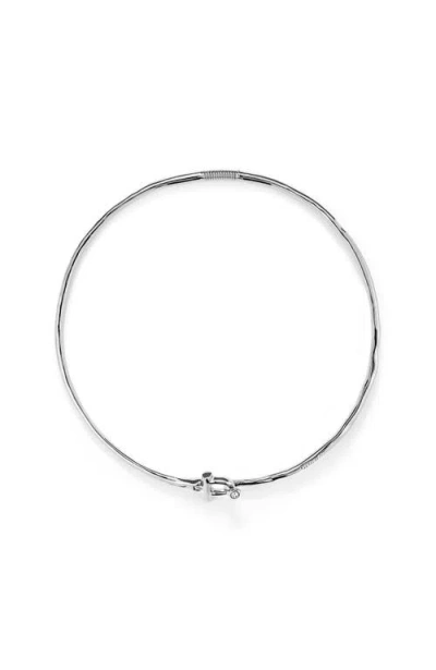 Unode50 Choker Necklace With Front Clasp And White Topaz In Silver