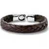 Unode50 Cognac Color Braided Leather Sterling Silver-plated Bracelet With Clasp. In Brown