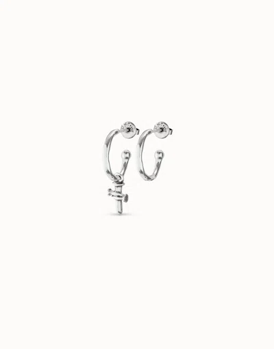 Unode50 Cross Single Hoop Charm In White