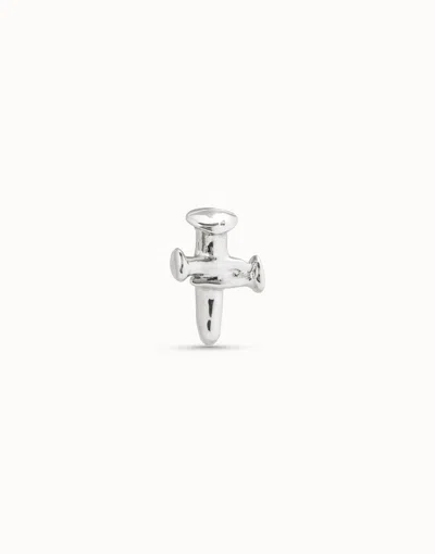 Unode50 Cross Single Stud Earring In Silver
