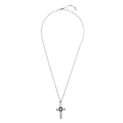 Unode50 Crystal Cross Fine Chain Necklace In Silver