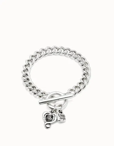 Unode50 Curb Link Chain Bracelet With Charms In Silver