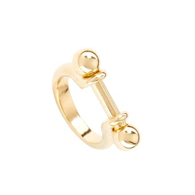 Unode50 Cylindrical Central Metal Alloy Ring In Gold