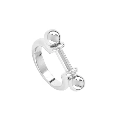 Unode50 Cylindrical Central Metal Alloy Ring In Silver