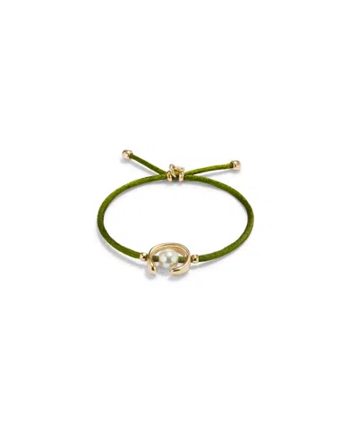 Unode50 Dark Green Bracelet With Pearl Shell In Gold
