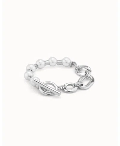 Unode50 Different Links And Cultivated Pearl Metal Alloy Bracelet In Silver