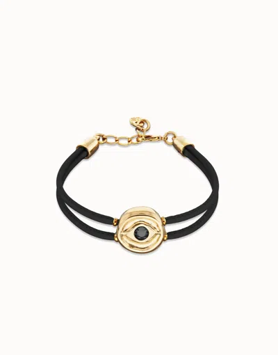 Unode50 Double Black Leather Birthstone Bracelet With Eye