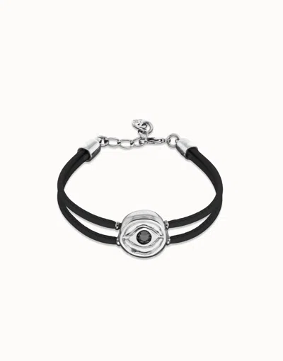 Unode50 Double Black Leather Birthstone Bracelet With Eye