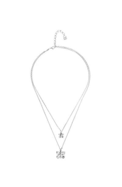 Unode50 Double Butterfly & Pearl Necklace In Metallic