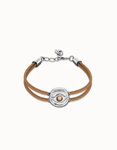 Unode50 Double Cream Leather Birthstone Bracelet With Eye In Transparent