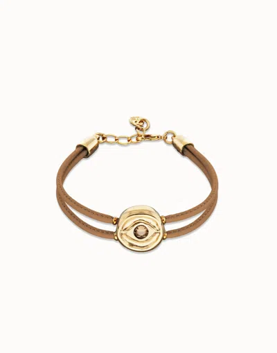 Unode50 Double Cream Leather Birthstone Bracelet With Eye In White
