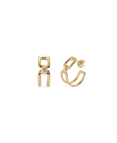 Unode50 Double Hoop Earrings Of Metal Alloy Plated In Gold 18k With White Topaz