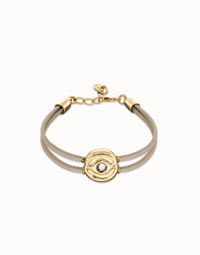 Unode50 Double Ivory Leather Birthstone Bracelet With Eye In White
