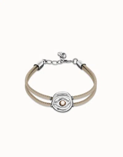Unode50 Double Ivory Leather Birthstone Bracelet With Eye In White