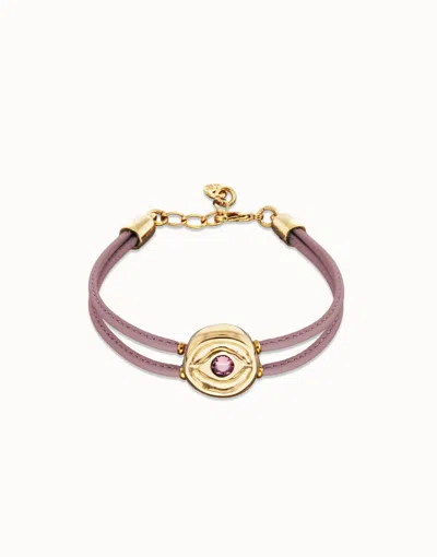 Unode50 Double Lilac Leather Birthstone Bracelet With Eye In Purple