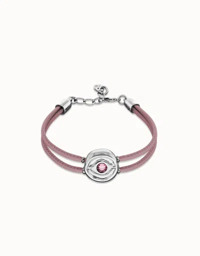 Unode50 Double Lilac Leather Birthstone Bracelet With Eye In Purple